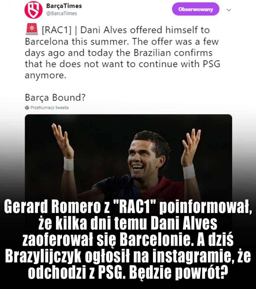 Dani Alves zaoferował się Barcelonie